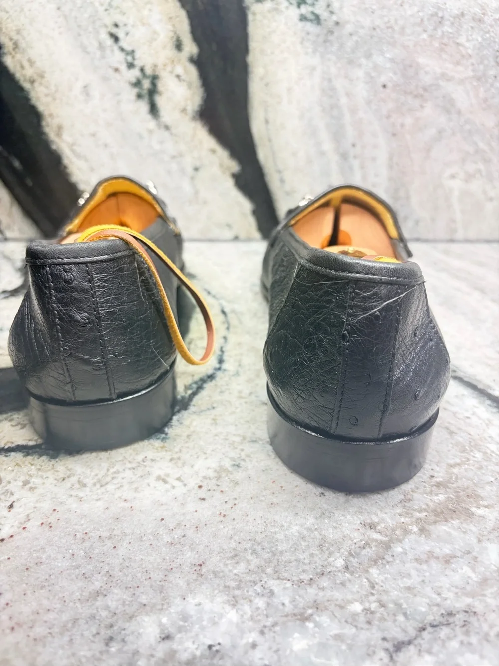 Zelli Genuine Ostrich Leather Bit Loafers Black Women’s 8M Made in Italy